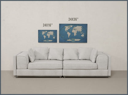 Push Pin World Travel Map: Winkel Tripel Projection Canvas Wall Art