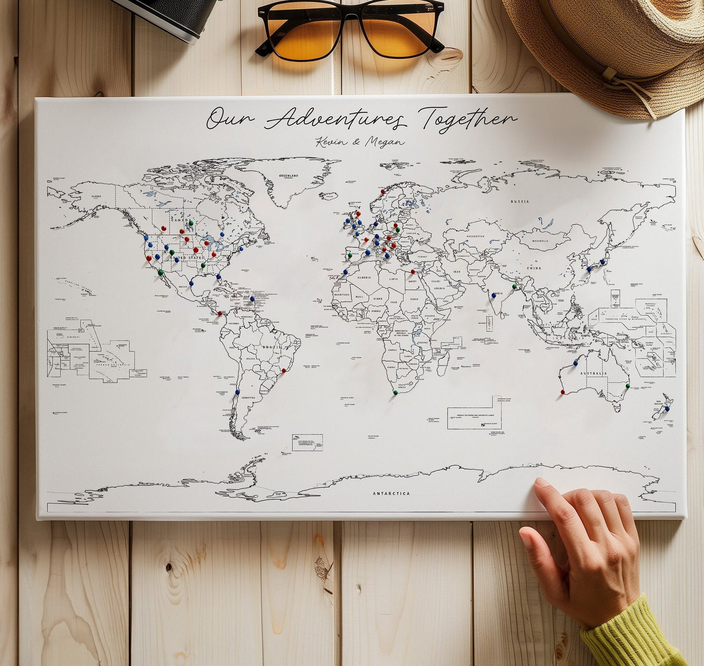 Personalized Push Pin Travel Map - Pin and Paint Travel Map - Custom Map for Pinning, Drawing and Marking Your Adventures