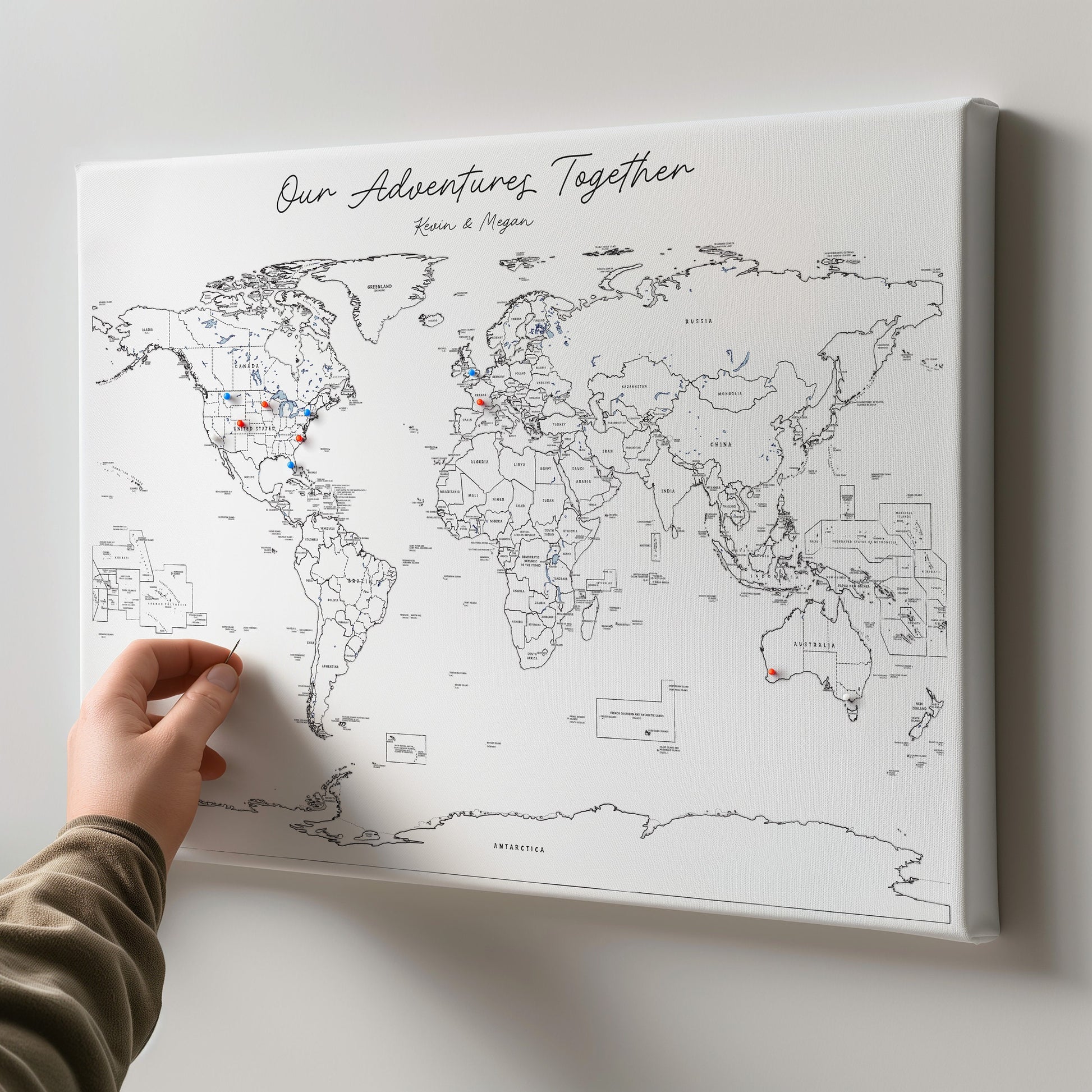 Personalized Push Pin Travel Map - Pin and Paint Travel Map - Custom Map for Pinning, Drawing and Marking Your Adventures