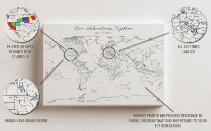 Personalized Push Pin Travel Map - Pin and Paint Travel Map - Custom Map for Pinning, Drawing and Marking Your Adventures