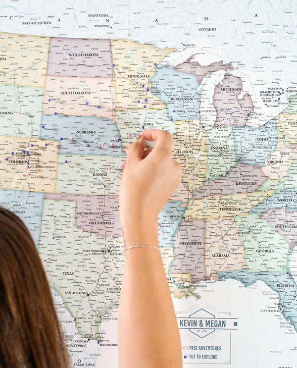Muted Tones - USA Push Pin Travel Map