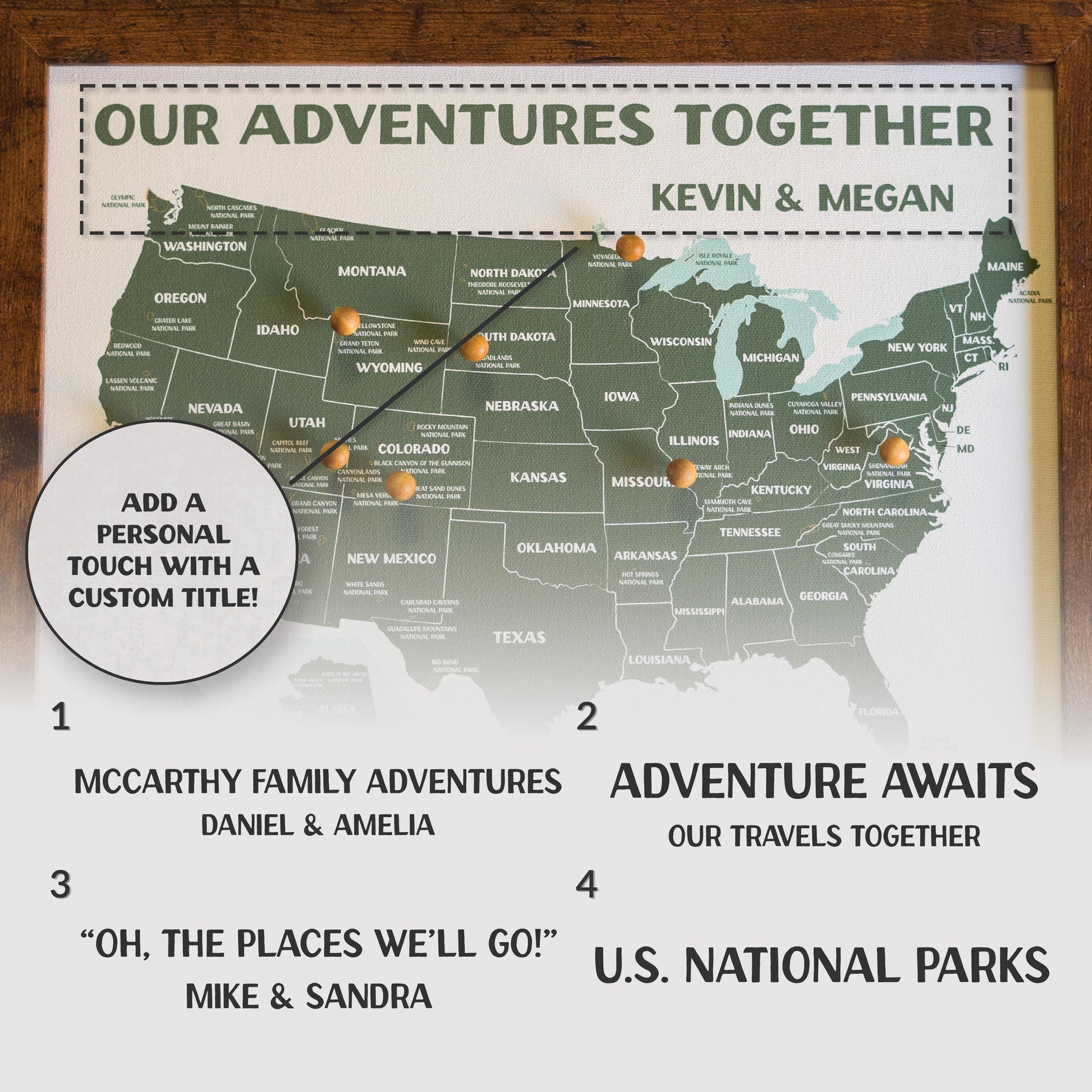 National Parks Push Pin Map – Personalized Adventure Map, Track Your National Park Travels, Personalized Anniversary Gift, 11x14"