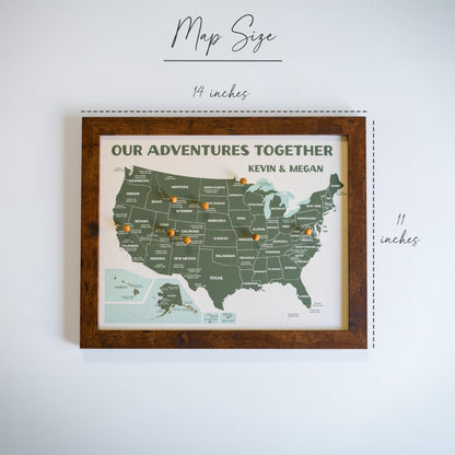 National Parks Push Pin Map – Personalized Adventure Map, Track Your National Park Travels, Personalized Anniversary Gift, 11x14"