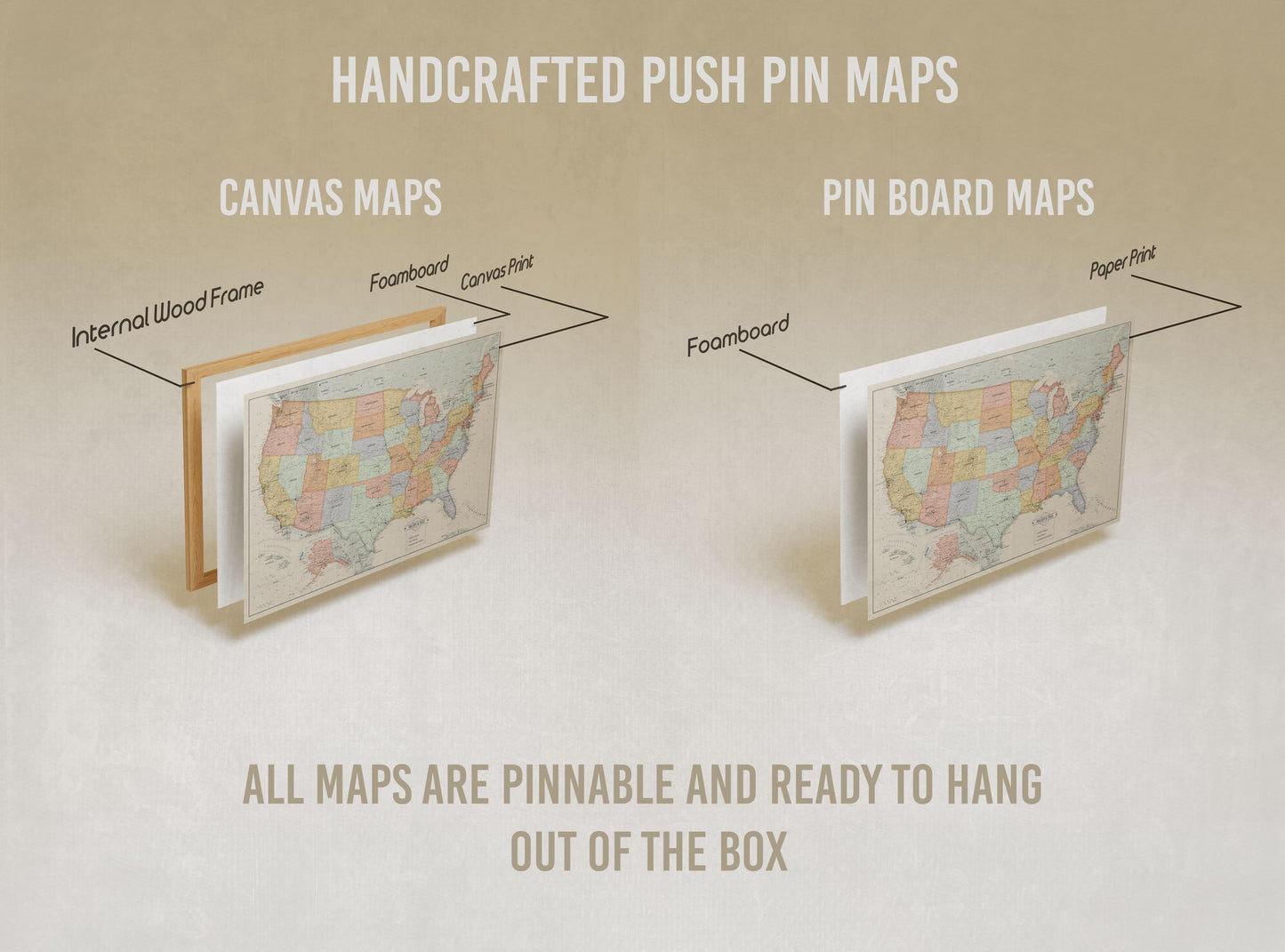 Vibrant USA Push Pin Travel Map - Personalized US Map - 24x16" or 24x36" - Canvas or Pinboard - Unique Travel Gift