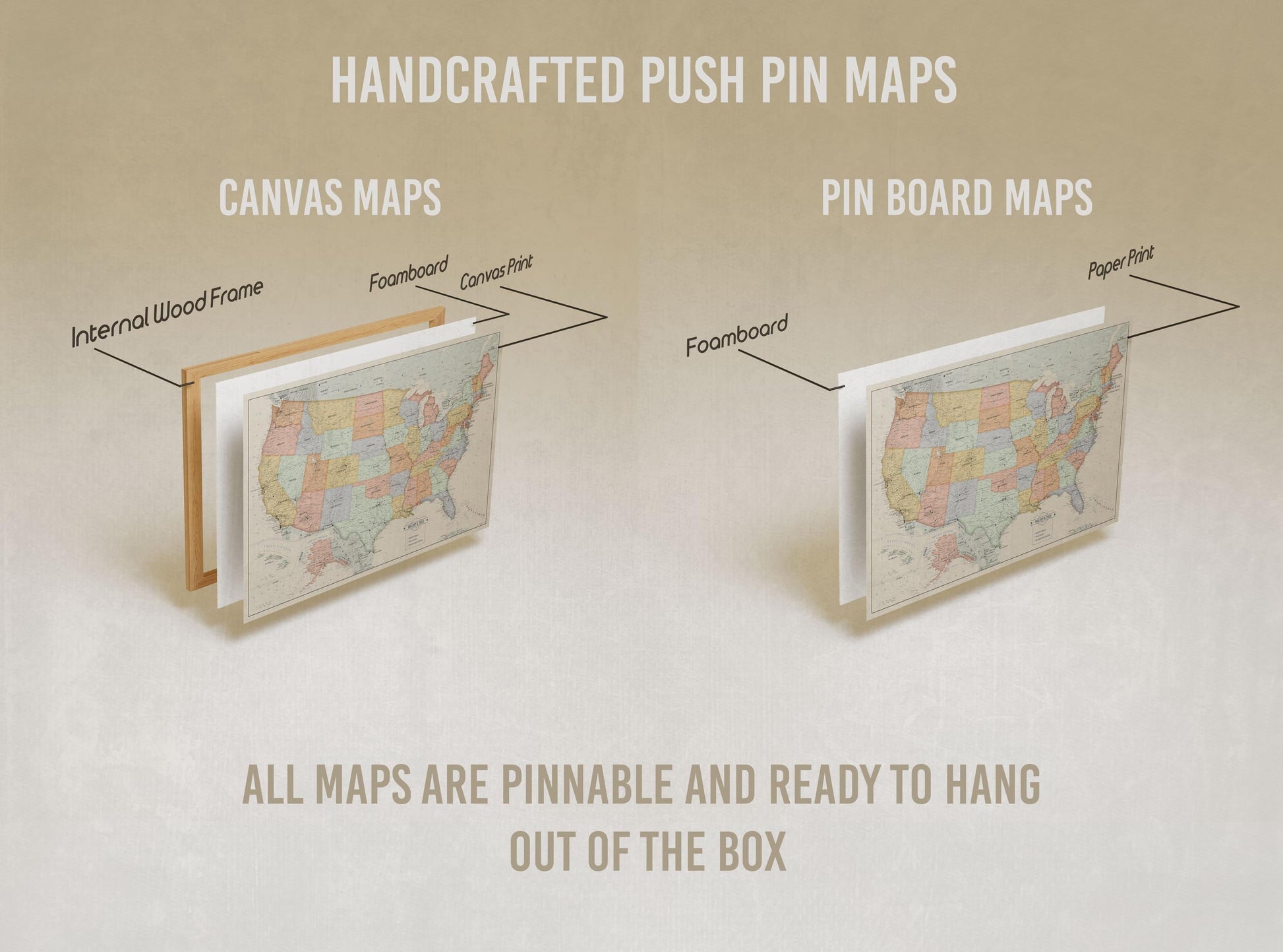 Vibrant USA Push Pin Travel Map - Personalized US Map - 24x16" or 24x36" - Canvas or Pinboard - Unique Travel Gift