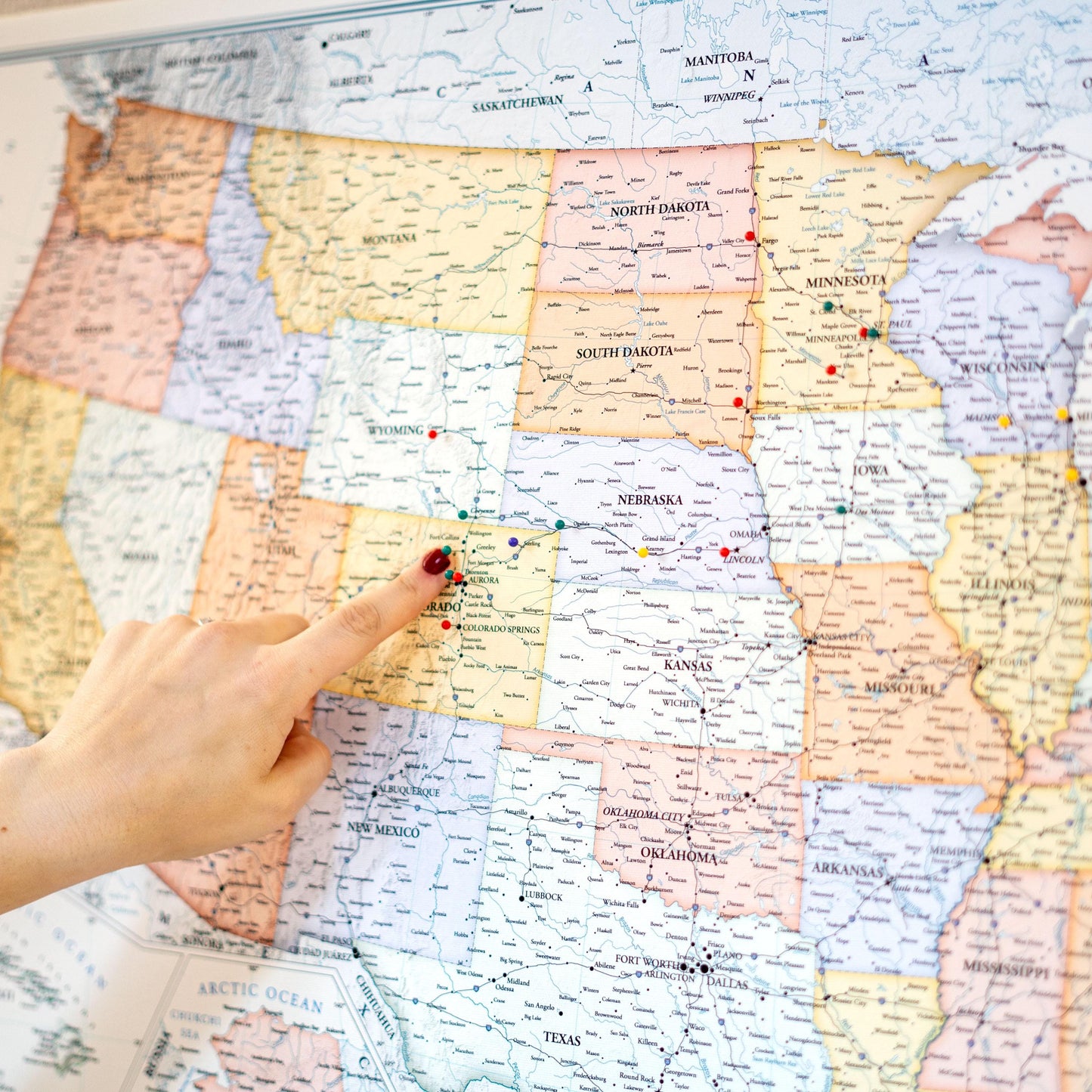 Vibrant USA Push Pin Travel Map - Personalized US Map - 24x16" or 24x36" - Canvas or Pinboard - Unique Travel Gift