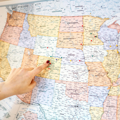 Vibrant USA Push Pin Travel Map - Personalized US Map - 24x16" or 24x36" - Canvas or Pinboard - Unique Travel Gift