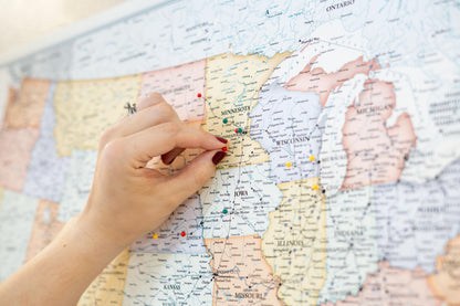 Vibrant USA Push Pin Travel Map - Personalized US Map - 24x16" or 24x36" - Canvas or Pinboard - Unique Travel Gift