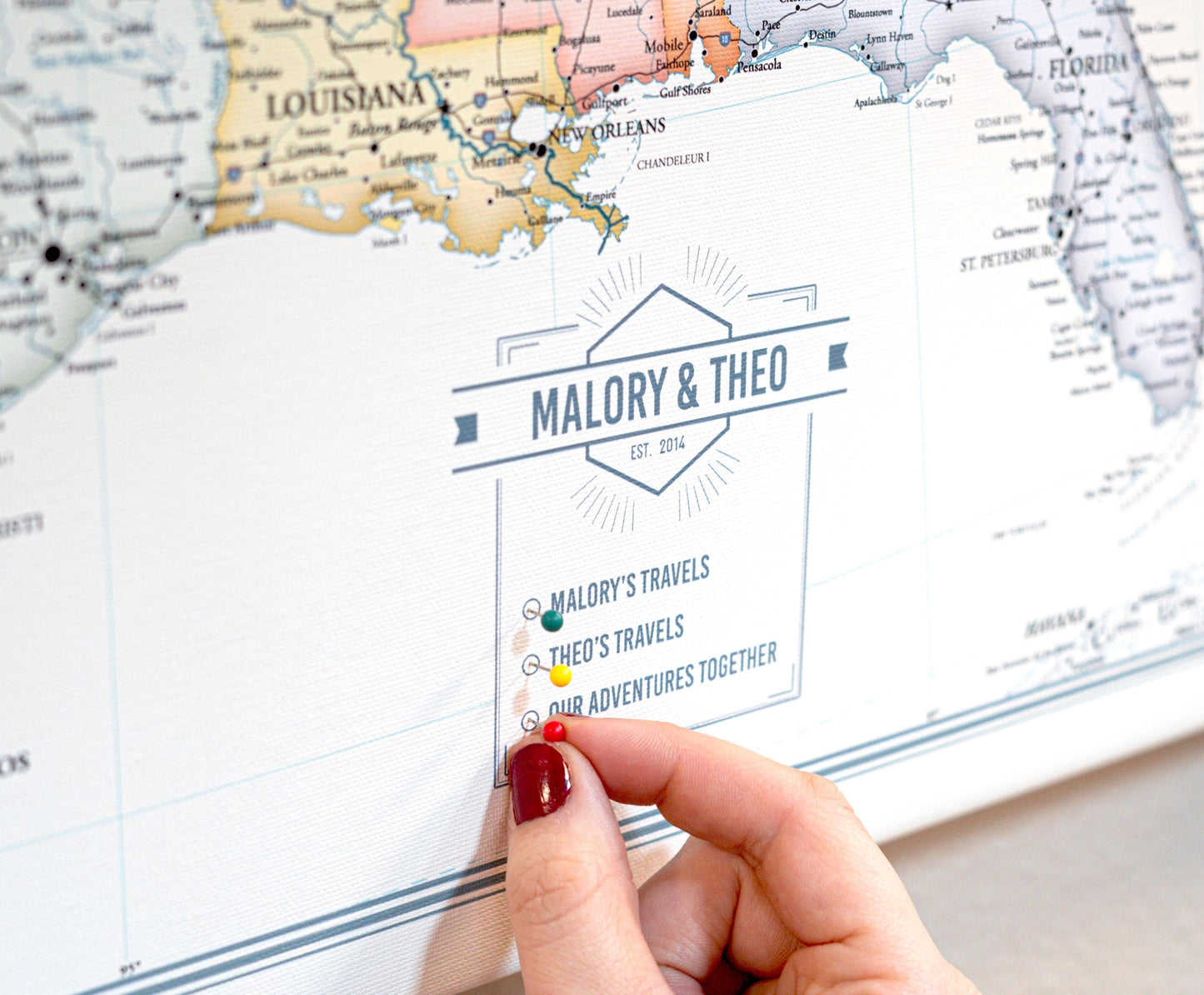 Vibrant USA Push Pin Travel Map - Personalized US Map - 24x16" or 24x36" - Canvas or Pinboard - Unique Travel Gift
