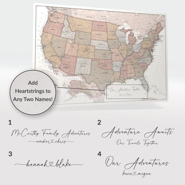 Heartstrings USA Push Pin Travel Map - Personalized US Map