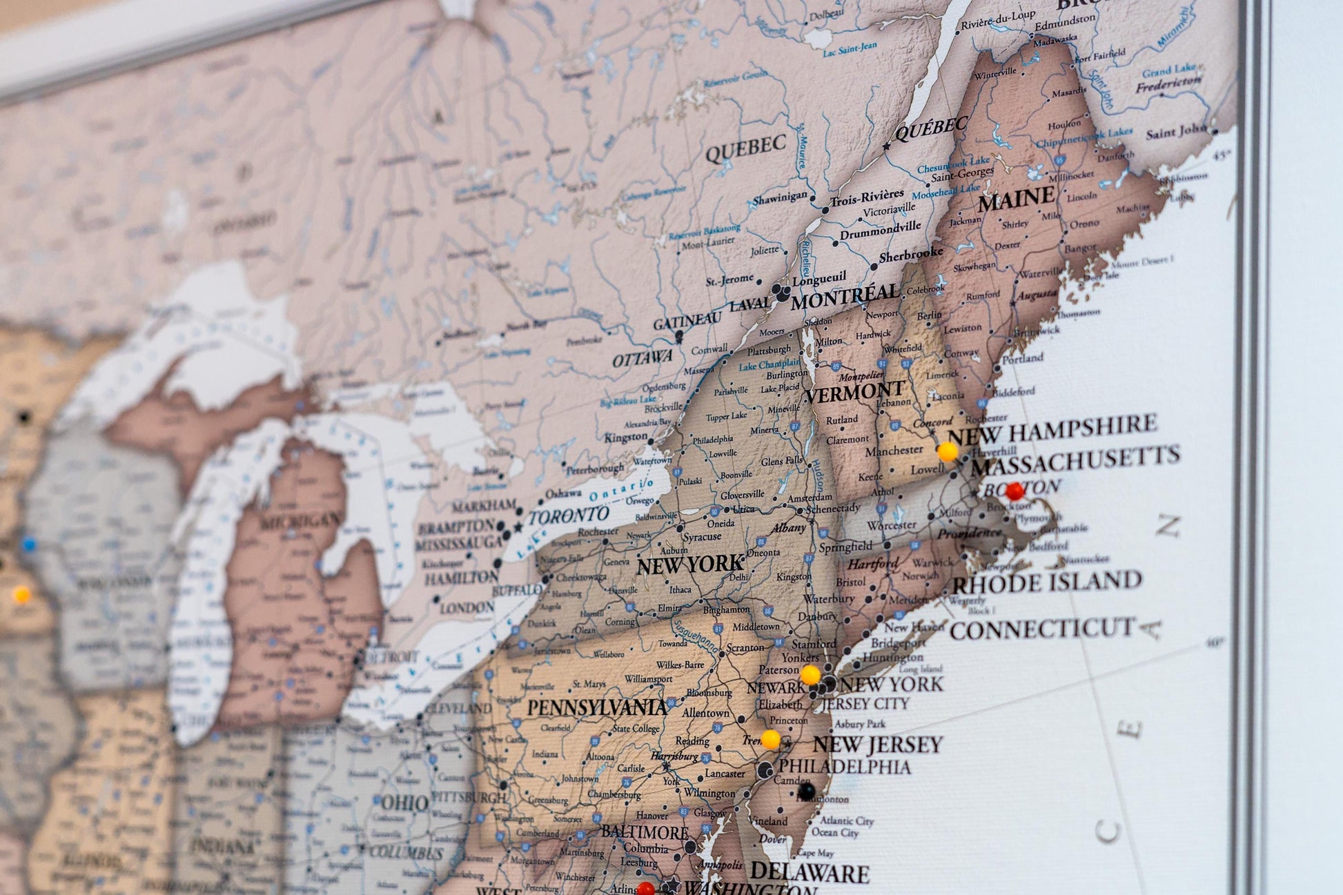 Heartstrings USA Push Pin Travel Map - Personalized US Map - 24x16" or 24x36" - Canvas or Pinboard - Unique Travel Gift