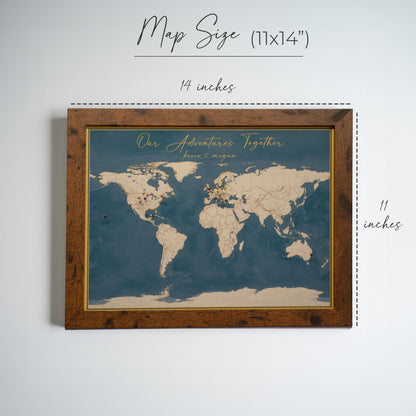 Personalized Push Pin World Map, 2nd Cotton Anniversary Gift For Husband, Travel Tracker Canvas