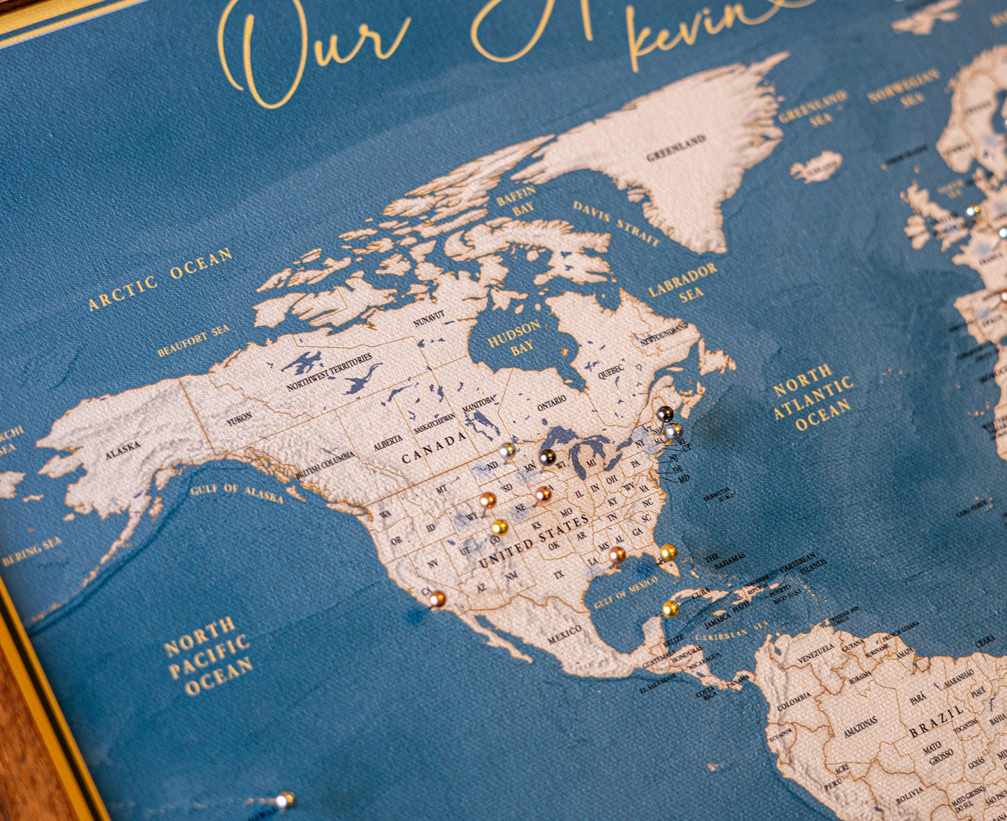Personalized Push Pin World Map, 2nd Cotton Anniversary Gift For Husband, Travel Tracker Canvas