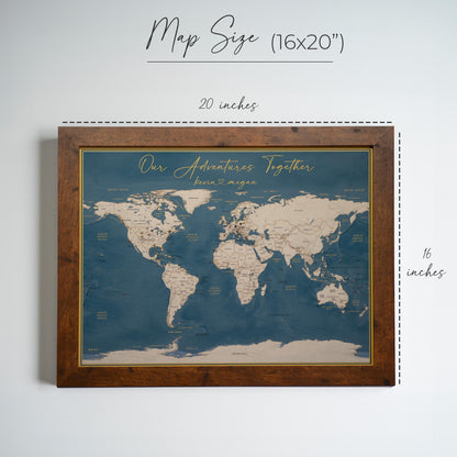 Personalized Push Pin World Map, 2nd Cotton Anniversary Gift For Husband, Travel Tracker Canvas