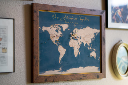 Personalized Push Pin World Map, 2nd Cotton Anniversary Gift For Husband, Travel Tracker Canvas
