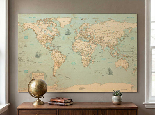 World Map Poster - Rustic Style