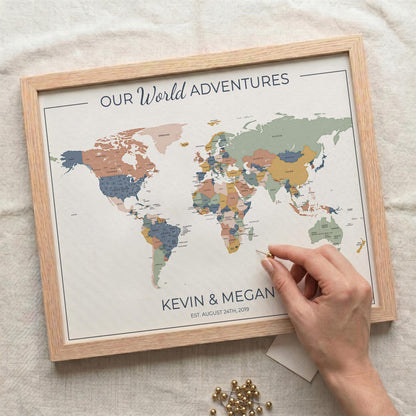 Push Pin World Map with Pins, Personalized Travel Map, Custom World Map Gift for Couples, Anniversary Gift