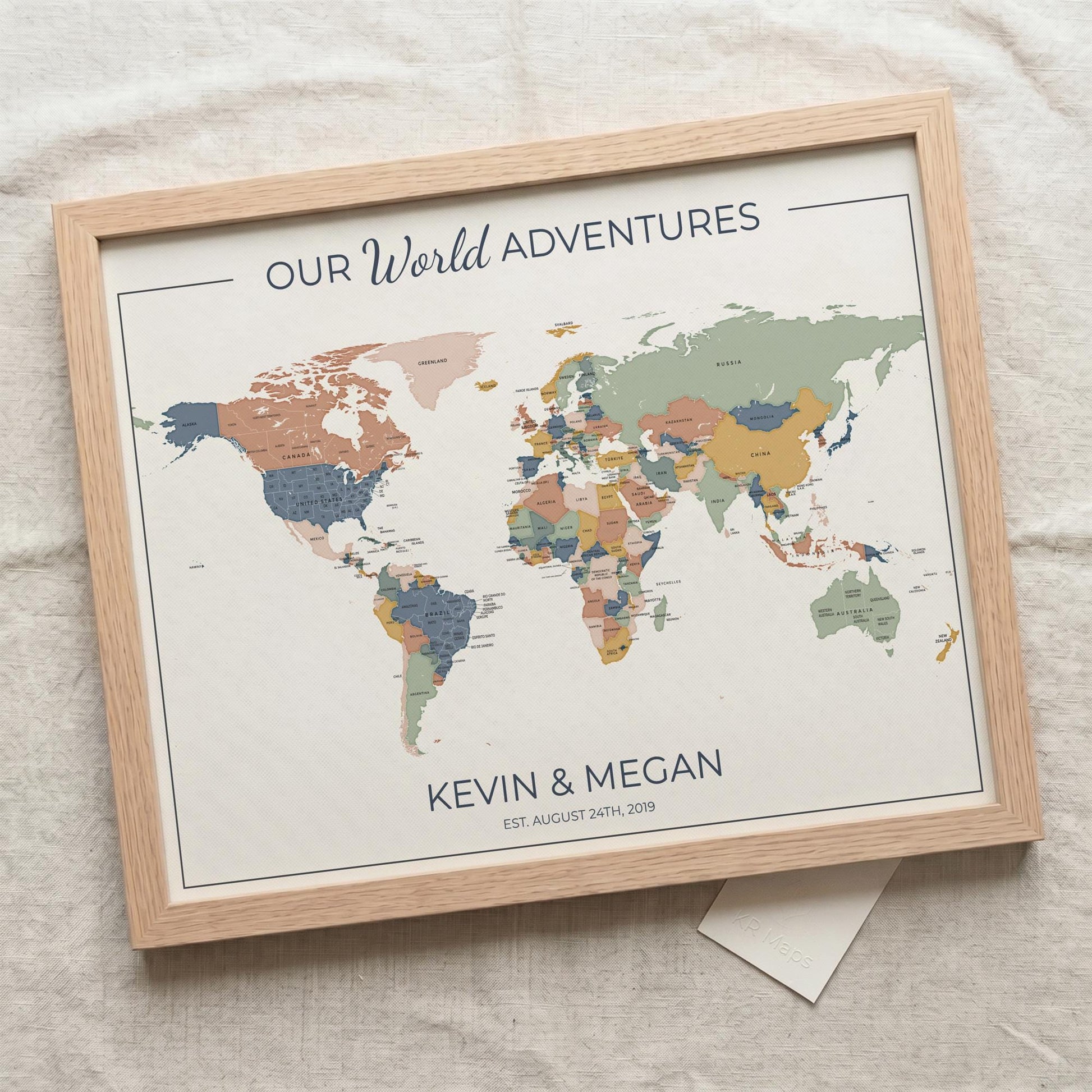 Push Pin World Map with Pins, Personalized Travel Map, Custom World Map Gift for Couples, Anniversary Gift
