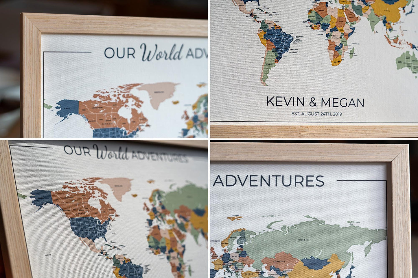 Push Pin World Map with Pins, Personalized Travel Map, Custom World Map Gift for Couples, Anniversary Gift