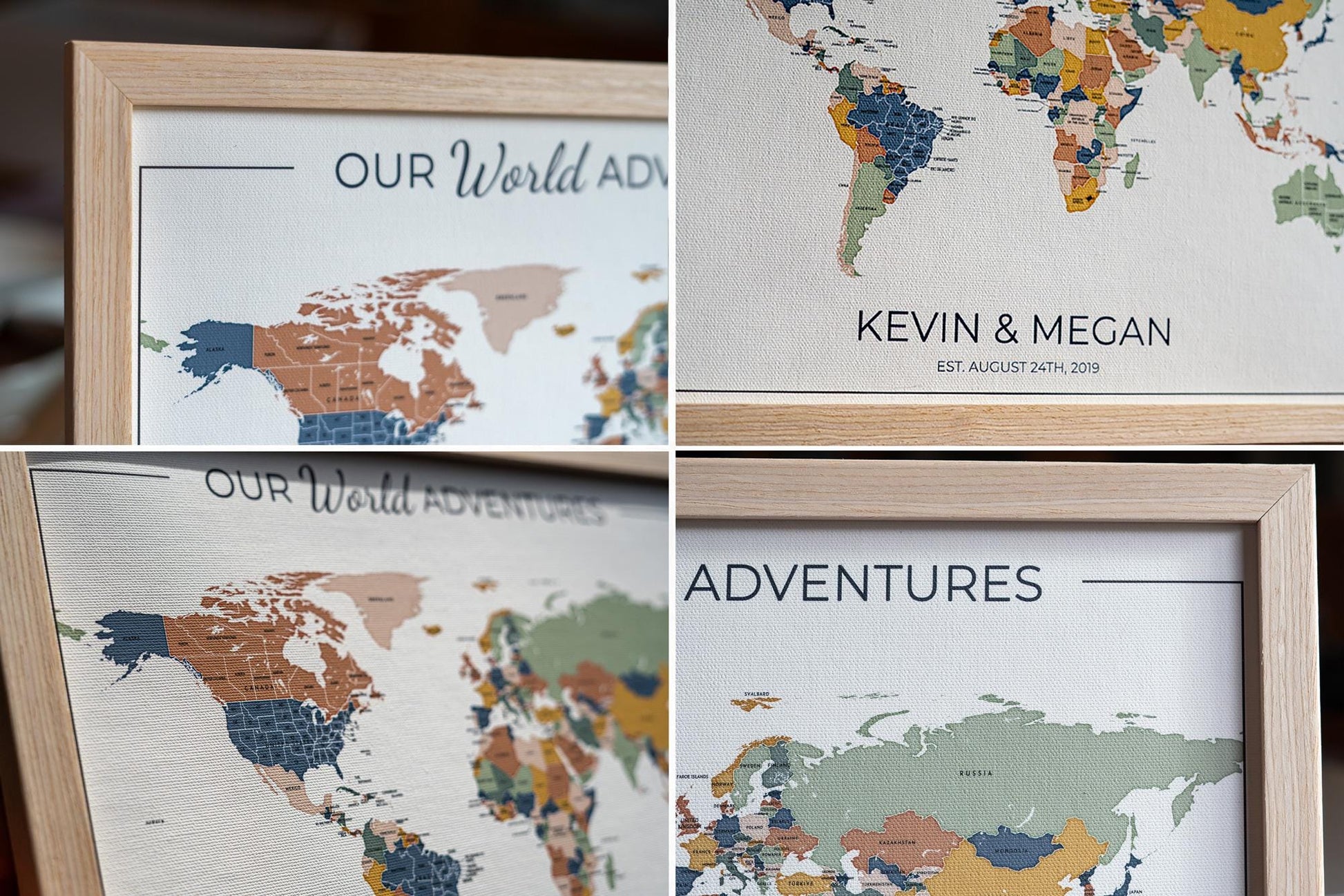 Push Pin World Map with Pins, Personalized Travel Map, Custom World Map Gift for Couples, Anniversary Gift