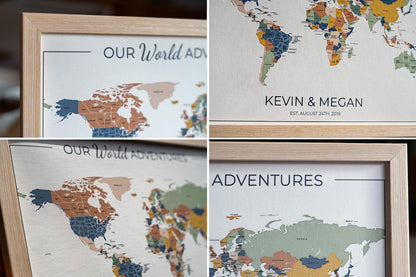 Push Pin World Map with Pins, Personalized Travel Map, Custom World Map Gift for Couples, Anniversary Gift