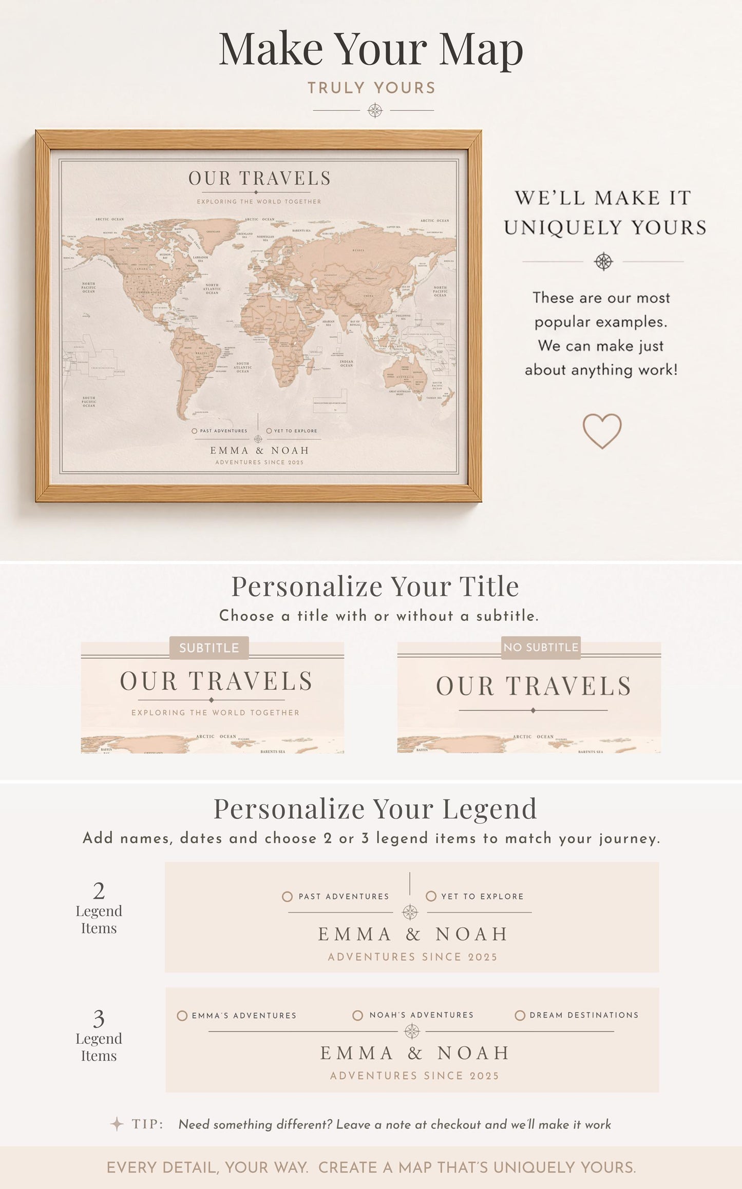 Push Pin World Map – Personalized Framed Travel Map with Pins