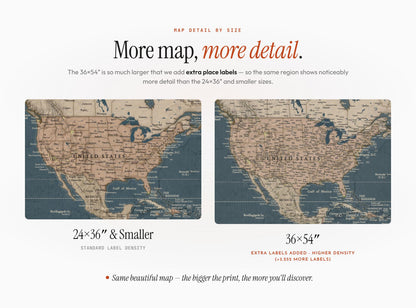 Slated Earth Blue & Gold World Push Pin Map on Premium Canvas - Custom Travel Pinboard with Personalized Legend, Pinnable World Map