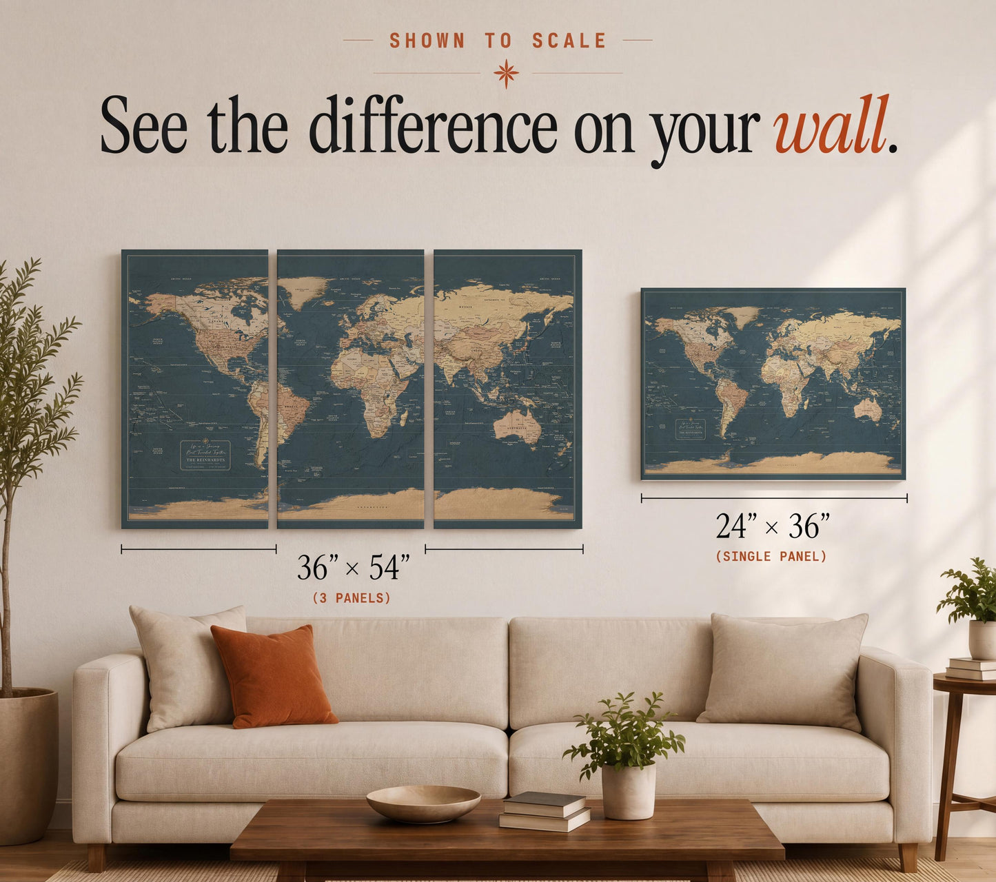 Slated Earth Blue & Gold World Push Pin Map on Premium Canvas - Custom Travel Pinboard with Personalized Legend, Pinnable World Map