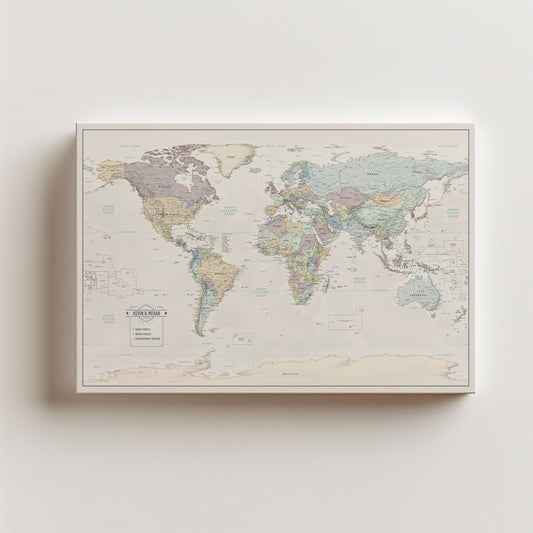 Push Pin Map - Muted Tones Style World Map