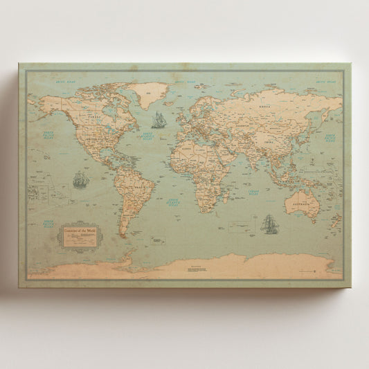 Push Pin Map - Rustic Style World Map