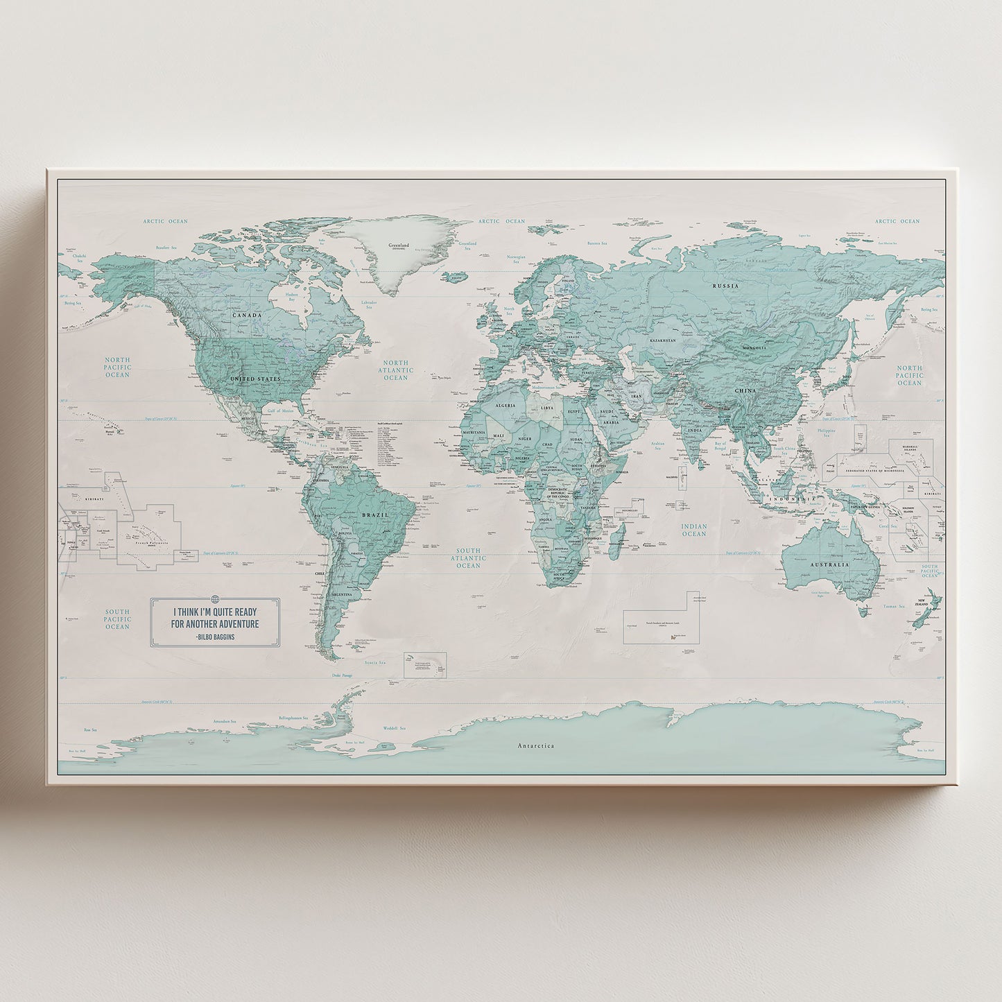 Push Pin Map - Teal Style World Map