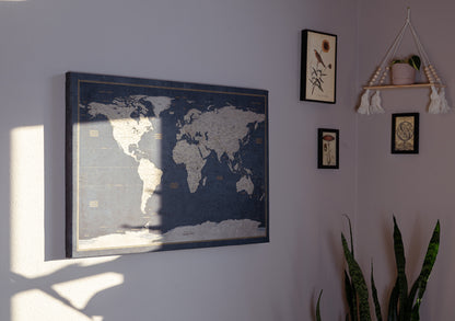 Canvas Push Pin Map Wall and Home Decor Dark Blue and Gold Colors for Push Pin Travel Map Adventures Tracking