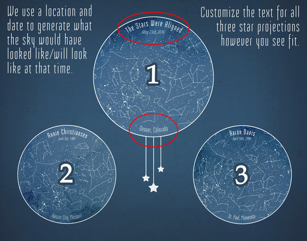 Custom Star Map Blue Three Person - 11x14