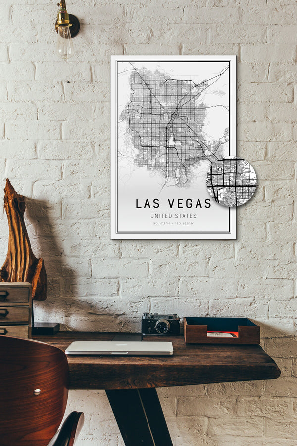Las Vegas Map Print Black and White 13x19