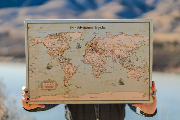 Push Pin Map - Rustic Style World Map