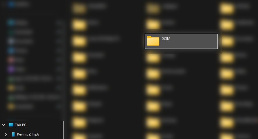 The phone’s internal storage open in File Explorer, the DCIM folder picked out among the others