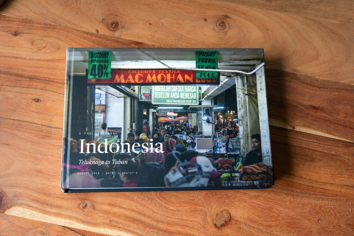 Indonesia &mdash; Teluknaga to Tuban, August 2018. A photograph from the trip carried across the whole cover