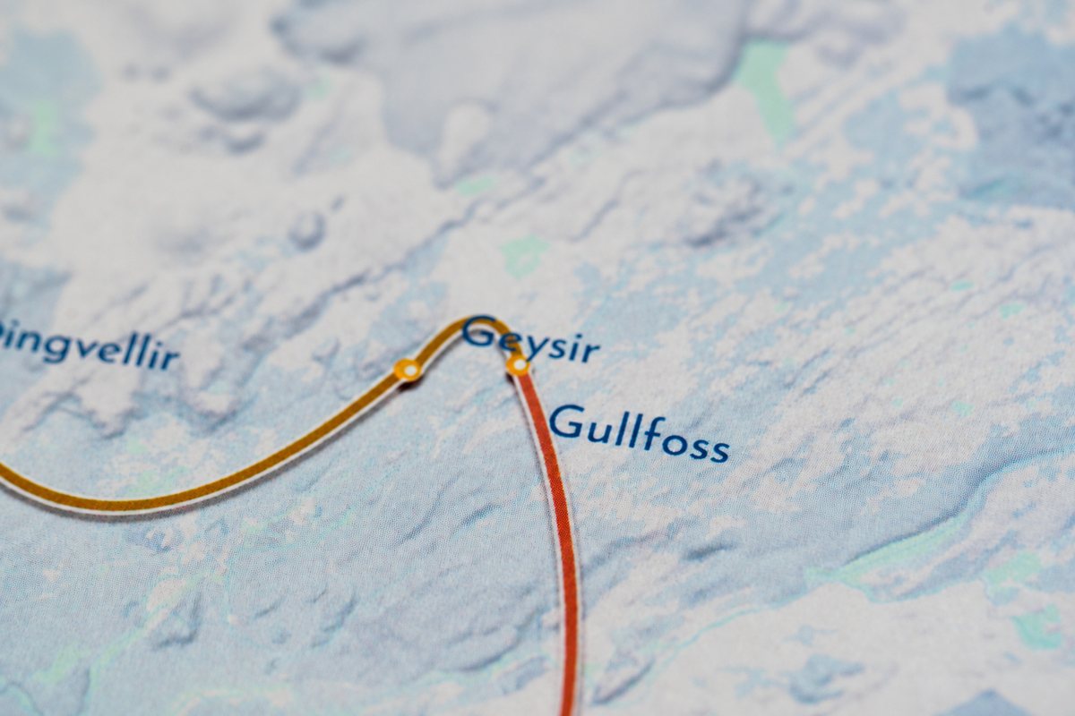 Iceland: the route through Geysir, with Gullfoss just beside it