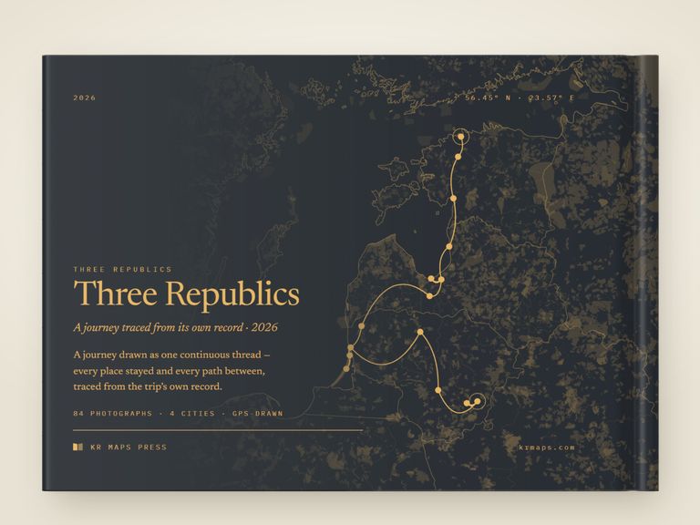 Region tone &mdash; an A5 landscape Travel Book back cover, the route drawn from a real trip's record