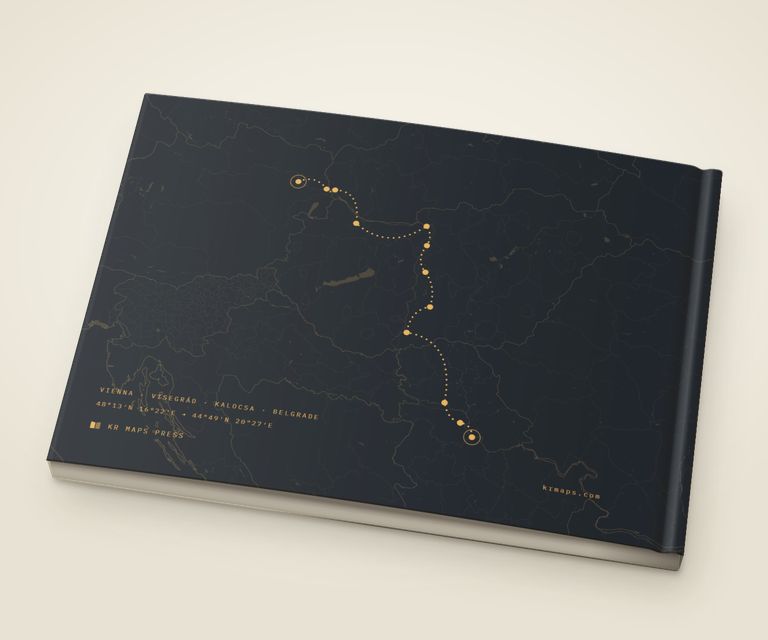 The small band &mdash; an A5 landscape Travel Book back cover, the route drawn from a real trip's record