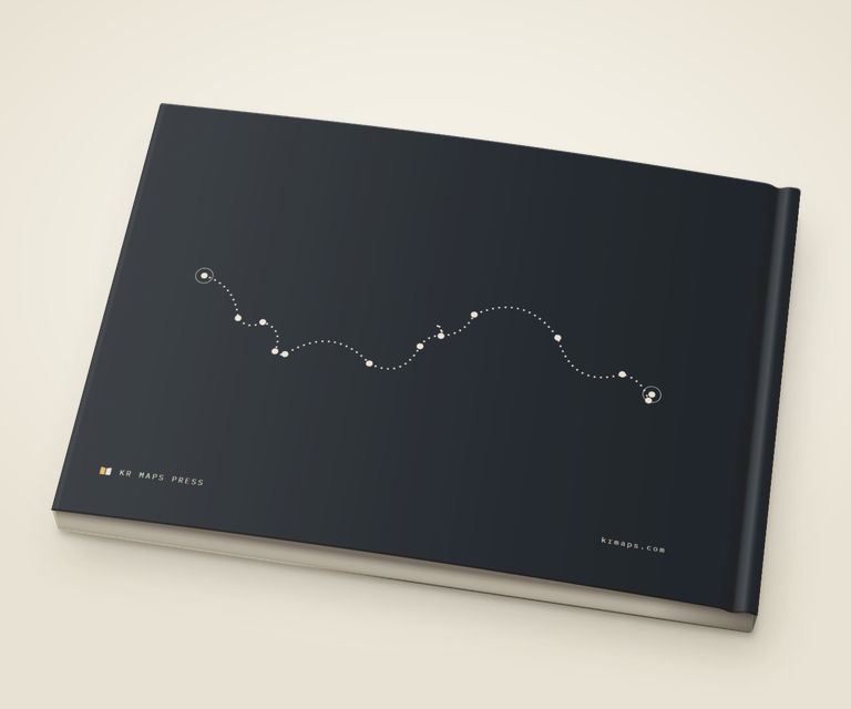 Just the line &mdash; an A5 landscape Travel Book back cover, the route drawn from a real trip's record