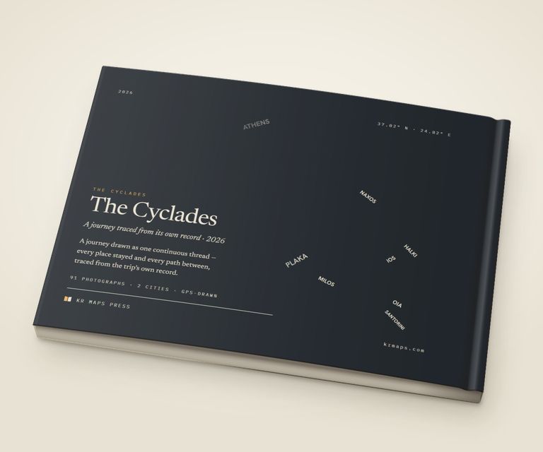 The names &mdash; an A5 landscape Travel Book back cover, the route drawn from a real trip's record