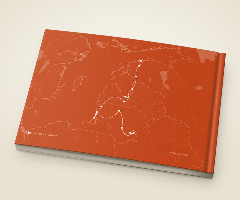 Quiet &mdash; an A5 landscape Travel Book back cover, the route drawn from a real trip's record