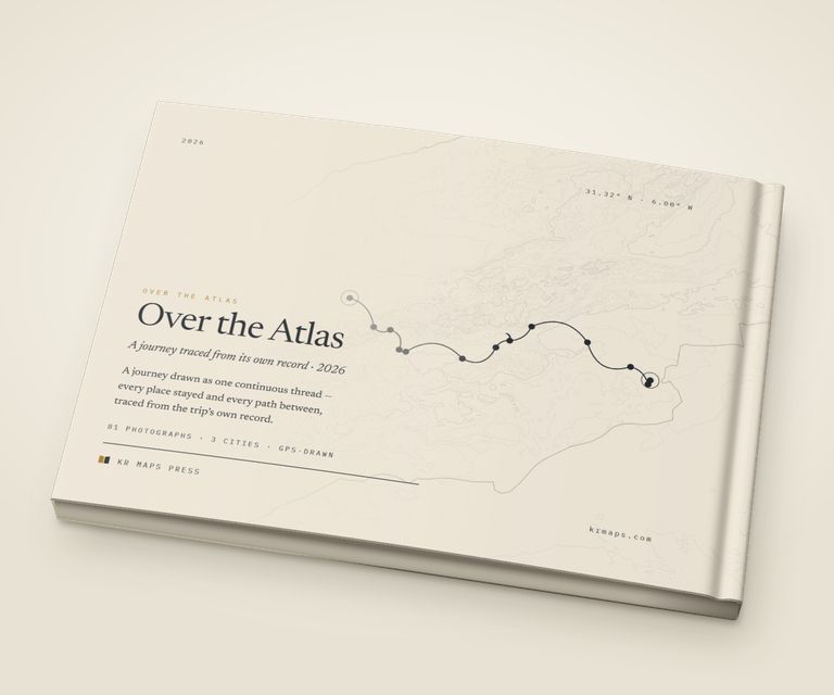 Relief &mdash; an A5 landscape Travel Book back cover, the route drawn from a real trip's record