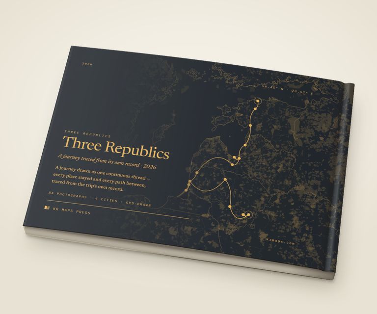 Region tone &mdash; an A5 landscape Travel Book back cover, the route drawn from a real trip's record