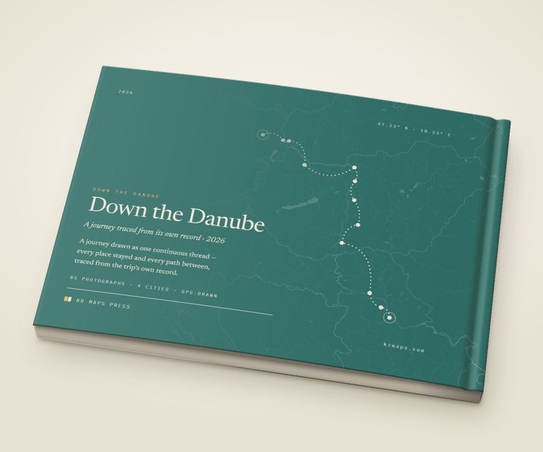 Rivers & lakes &mdash; an A5 landscape Travel Book back cover, the route drawn from a real trip's record