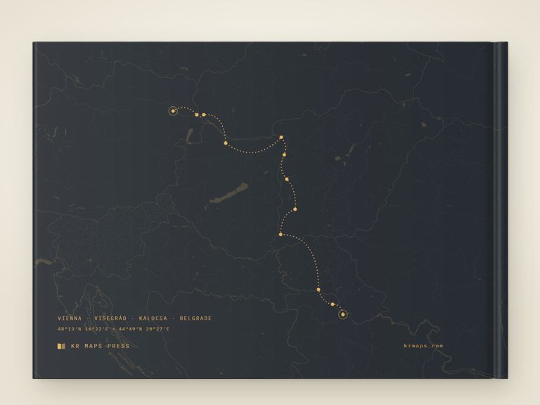 The small band &mdash; an A4 landscape Travel Book back cover, the route drawn from a real trip's record