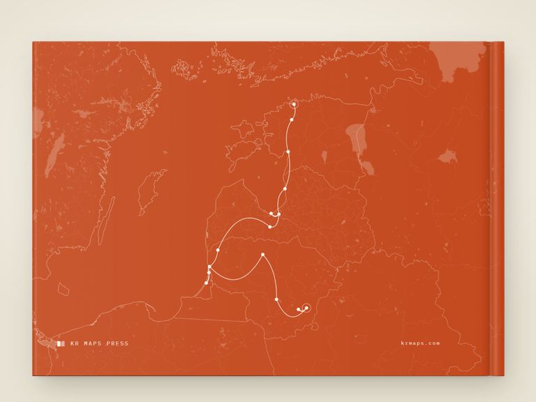 Quiet &mdash; an A4 landscape Travel Book back cover, the route drawn from a real trip's record