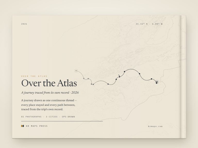 Relief &mdash; an A4 landscape Travel Book back cover, the route drawn from a real trip's record