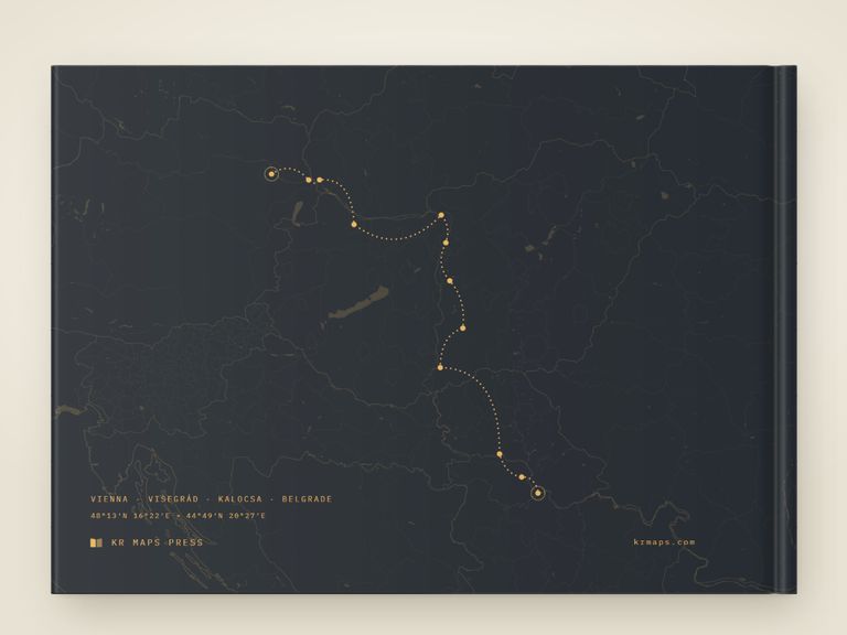 The small band &mdash; an A4 landscape Travel Book back cover, the route drawn from a real trip's record